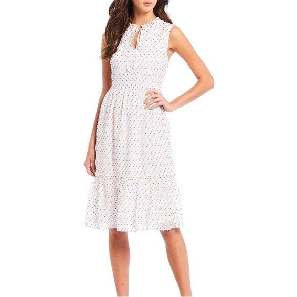 Draper James White Swiss Dot Tiered Dress Size 10 - Picture 1 of 13